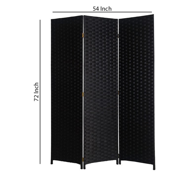 Wooden Foldable 3 Panel Room Divider with Streamline Design, Black
