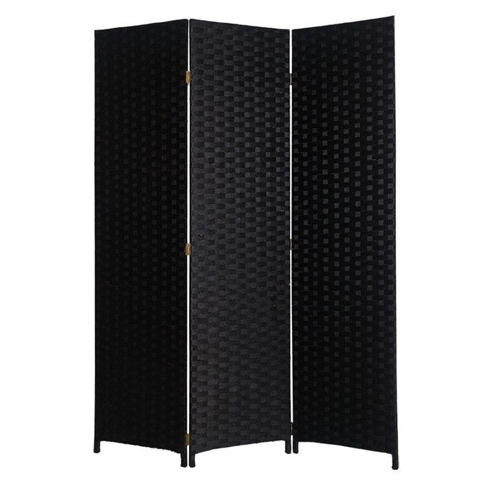 Wooden Foldable 3 Panel Room Divider with Streamline Design, Black
