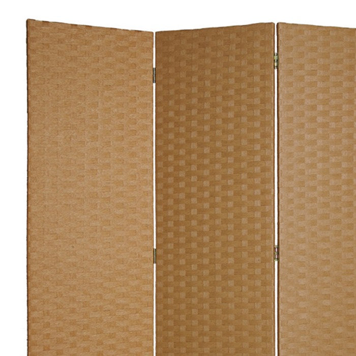 Wooden Foldable 3 Panel Room Divider with Streamline Design, Light Brown