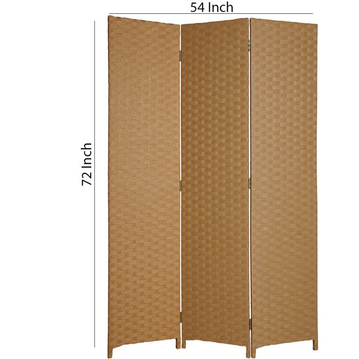Wooden Foldable 3 Panel Room Divider with Streamline Design, Light Brown