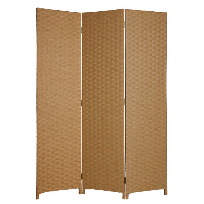 Wooden Foldable 3 Panel Room Divider with Streamline Design, Light Brown