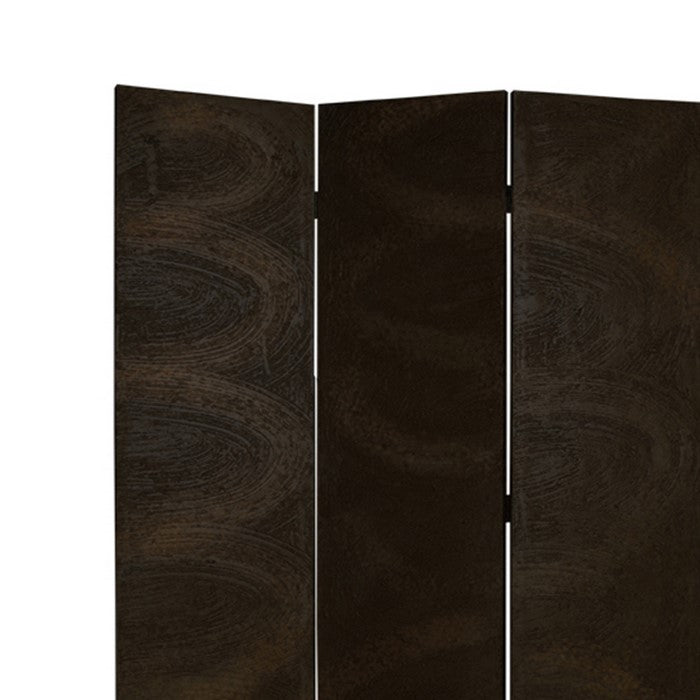 Foldable 3 Panel Canvas Room Divider with Swirl Details, Dark Brown
