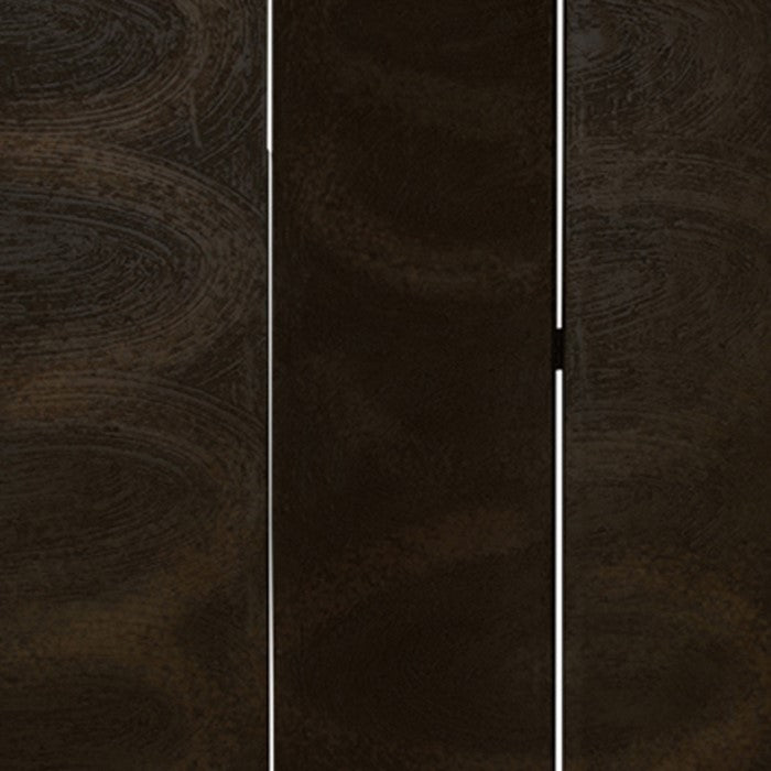 Foldable 3 Panel Canvas Room Divider with Swirl Details, Dark Brown