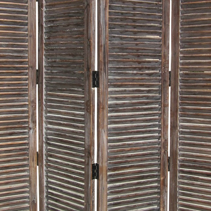 4 Panel Room Divider with Shutter Design, Weathered Brown