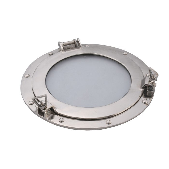 Glass Inserted Aluminum Porthole WallDecor With Hinge Joint, Gray