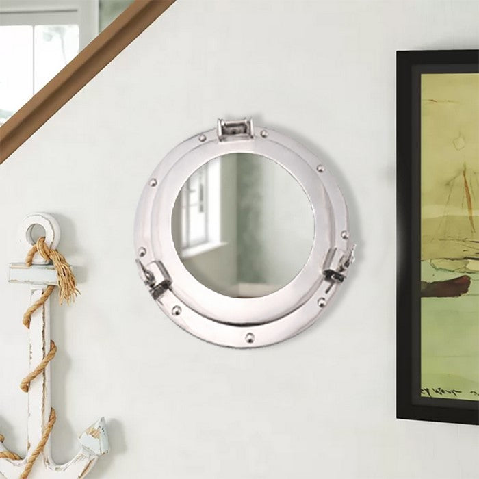 Glass Inserted Aluminum Porthole WallDecor With Hinge Joint, Gray