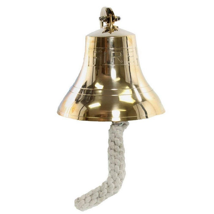 Metal Fire Bell With Knotted Lanyard And Wall Bracket, Gold