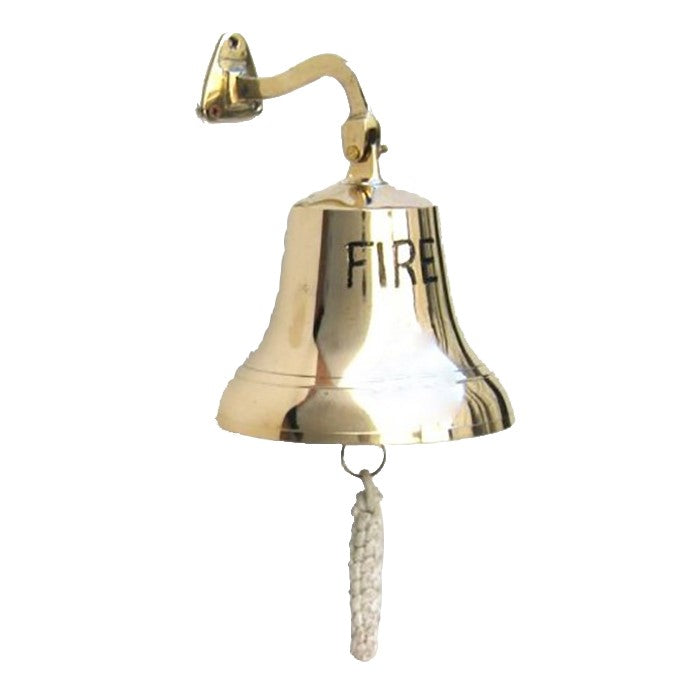 Metal Fire Bell With Knotted Lanyard And Wall Bracket, Gold