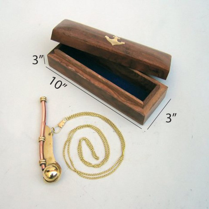 Brass / Copper Bosun Navy Call Whistle With Wood Box