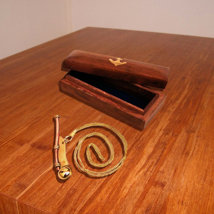 Brass / Copper Bosun Navy Call Whistle With Wood Box