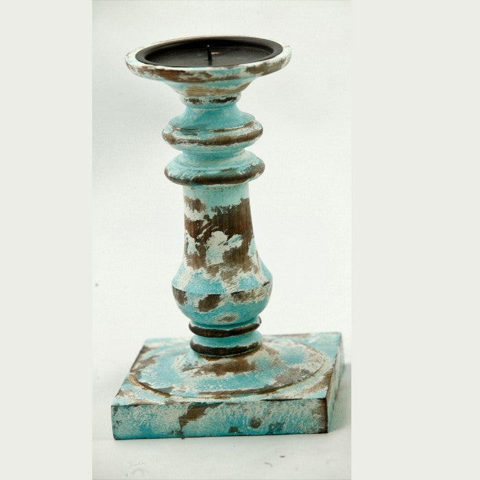 Benzara Distressed Finish Wooden Pillar Shaped Candleholder, Set of 5, Multicolor