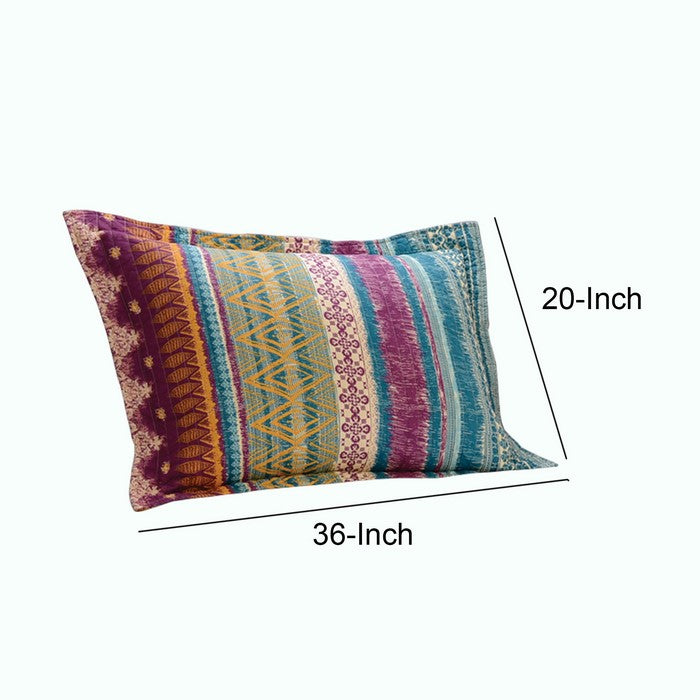 36 x 20 Cotton Filled King Size Sham with Tribal Motif Print, Multicolor