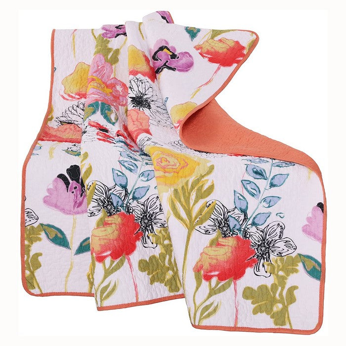 60 x 50 Inches Polyester Throw Blanket with Stencil Flower Print, Multicolor