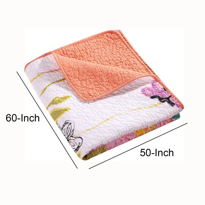 60 x 50 Inches Polyester Throw Blanket with Stencil Flower Print, Multicolor