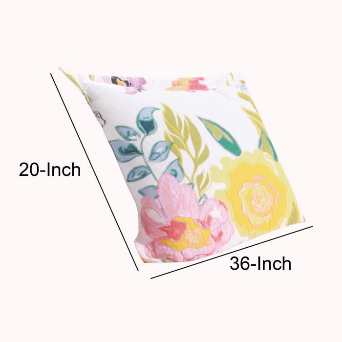 36 x 20 Inches King Size Pillow Sham with Stencil Flower Print, Multicolor
