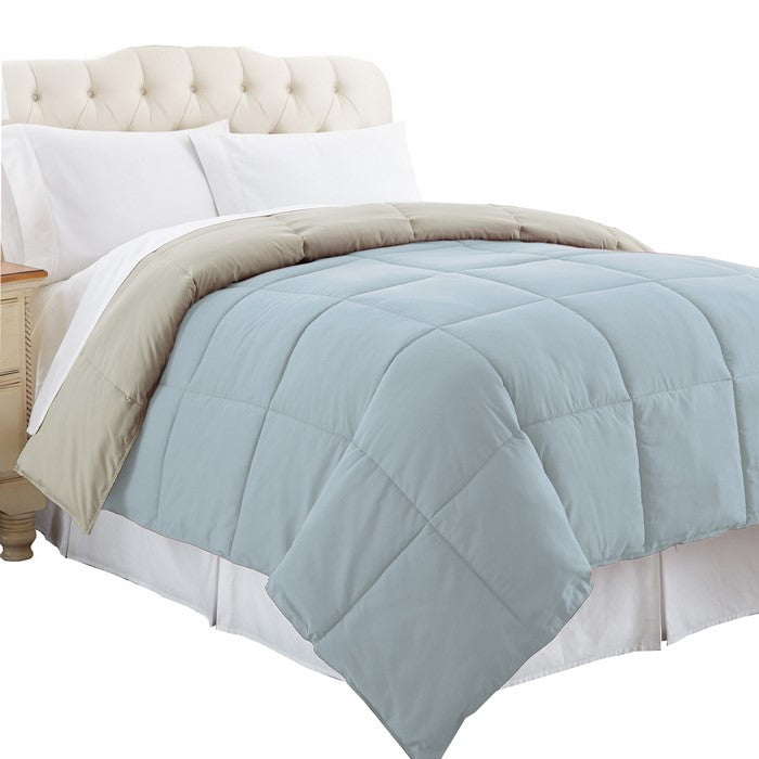 Genoa Twin Size Box Quilted Reversible Comforter The Urban Port, Gray and Blue