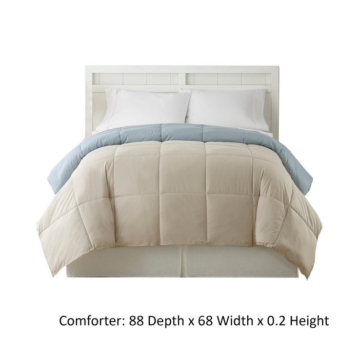 Genoa Twin Size Box Quilted Reversible Comforter The Urban Port, Gray and Blue