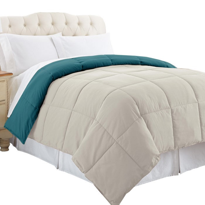 Genoa King Size Box Quilted Reversible Comforter The Urban Port, Blue and Gray