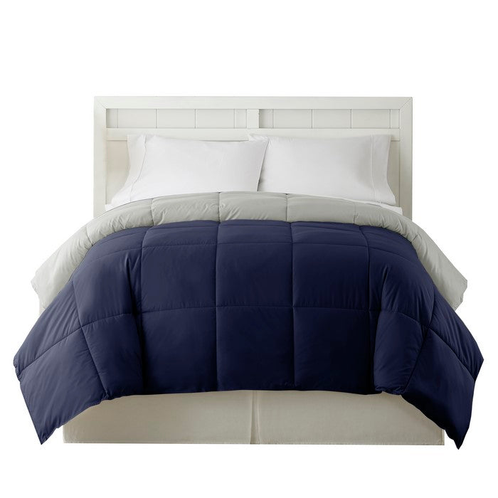 Genoa King Size Box Quilted Reversible Comforter The Urban Port, Silver and Blue