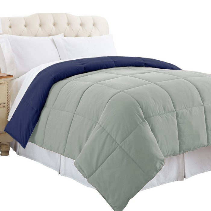 Genoa King Size Box Quilted Reversible Comforter The Urban Port, Silver and Blue