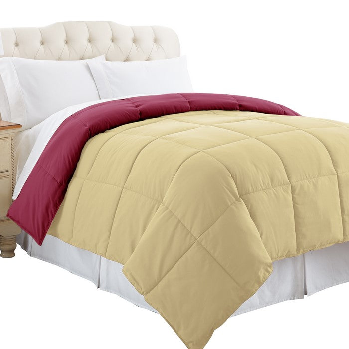 Genoa King Size Box Quilted Reversible Comforter The Urban Port, Pink and Beige