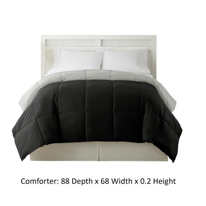 Genoa Twin Size Box Quilted Reversible Comforter The Urban Port, Black and Silver