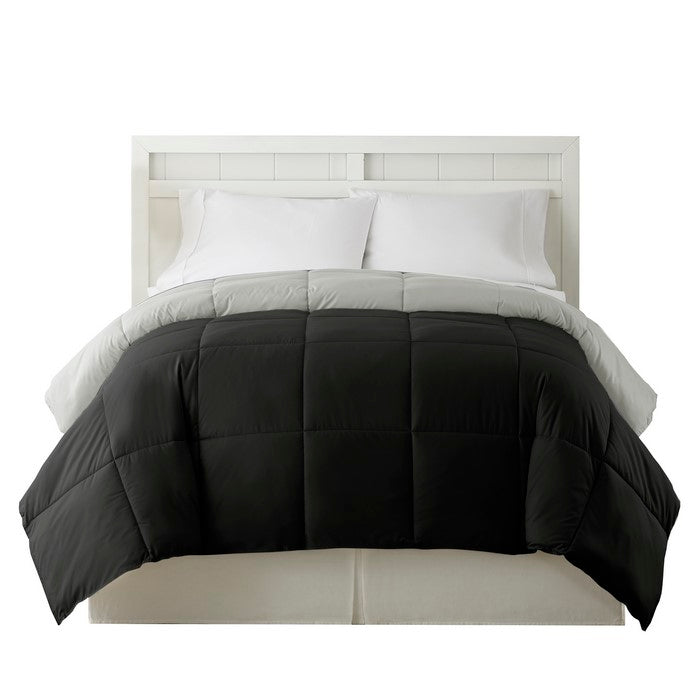 Genoa Queen Size Box Quilted Reversible Comforter The Urban Port, Black and Silver