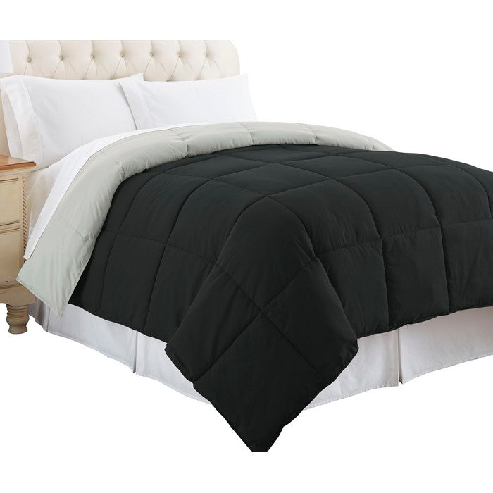 Genoa Queen Size Box Quilted Reversible Comforter The Urban Port, Black and Silver