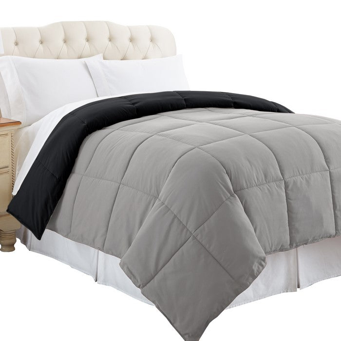 Genoa King Size Box Quilted Reversible Comforter The Urban Port, Black and Silver