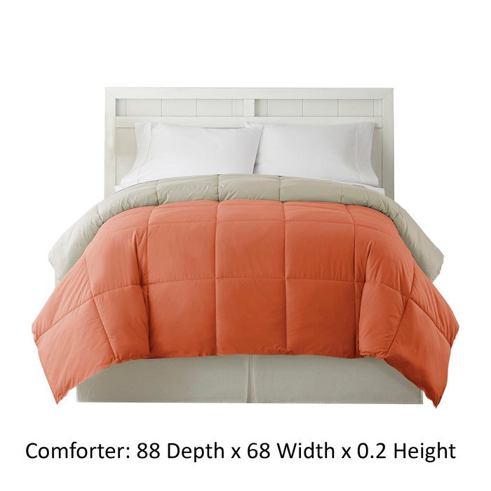 Genoa Twin Size Box Quilted Reversible Comforter The Urban Port, Orange and Gray
