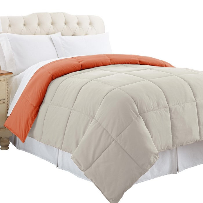 Genoa Queen Size Box Quilted Reversible Comforter The Urban Port, Orange and Gray