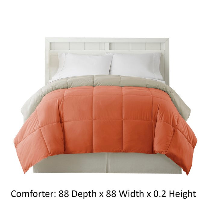 Genoa Queen Size Box Quilted Reversible Comforter The Urban Port, Orange and Gray