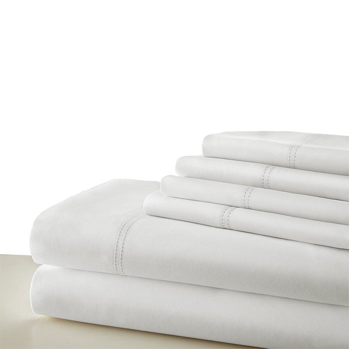 Tours 6 Piece Cotton Full Size Sheet Set with Double Hem The Urban Port, White