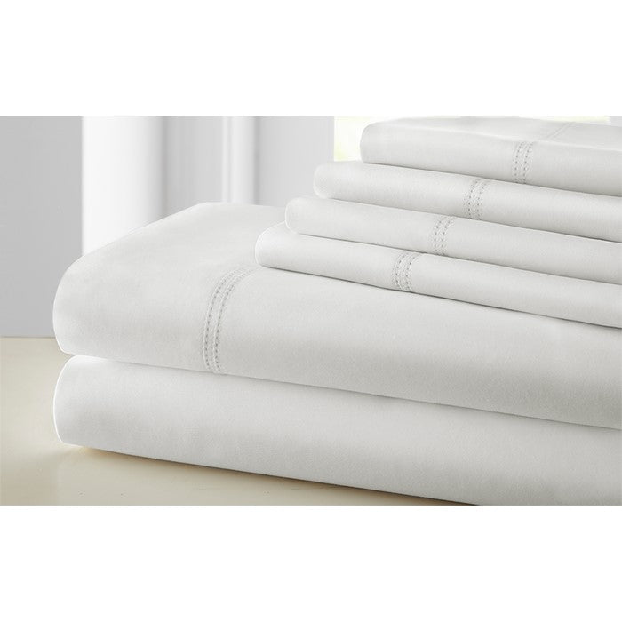 Tours 6 Piece Cotton Queen Size Sheet Set with Double Hem The Urban Port, White