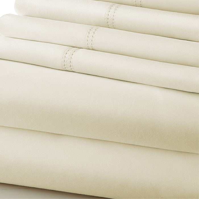 Tours 6 Piece Cotton Full Size Sheet Set with Double Hem The Urban Port, Cream