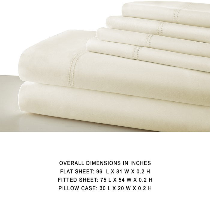 Tours 6 Piece Cotton Full Size Sheet Set with Double Hem The Urban Port, Cream