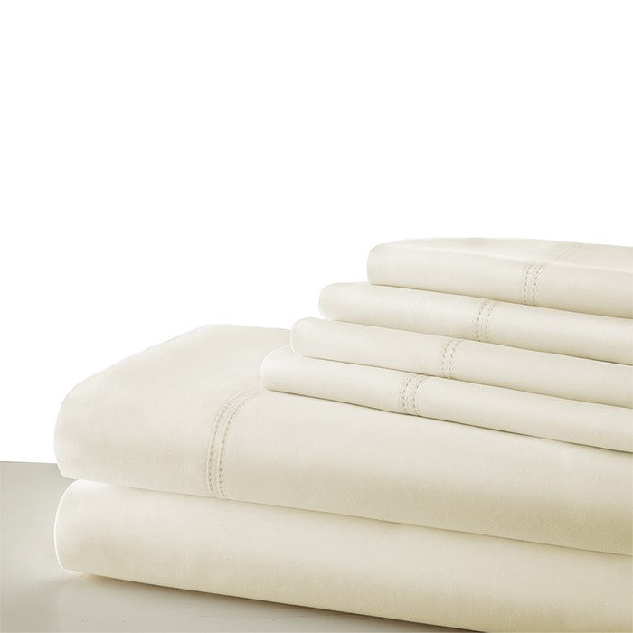 Tours 6 Piece Cotton Full Size Sheet Set with Double Hem The Urban Port, Cream