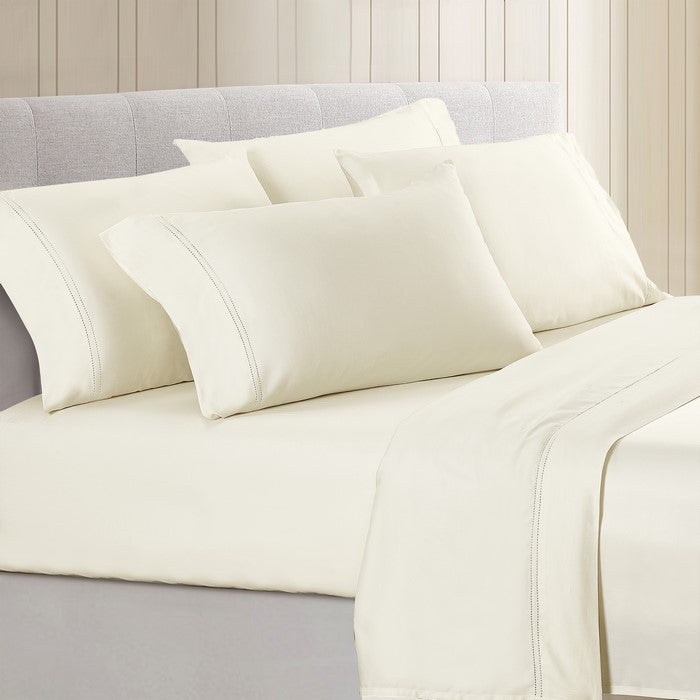 Tours 6 Piece California King Size Sheet Set with Double Hem The Urban Port, Cream
