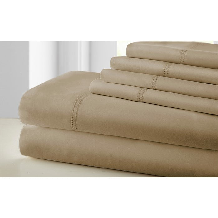 Tours 6 Piece California King Size Sheet Set with Double Hem The Urban Port, Brown