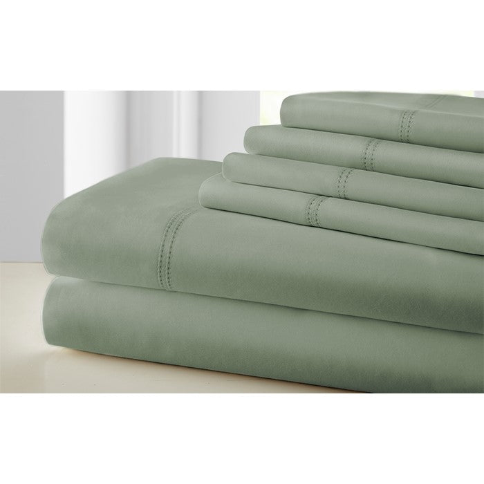 Tours 6 Piece Cotton Full Size Sheet Set with Double Hem The Urban Port, Green