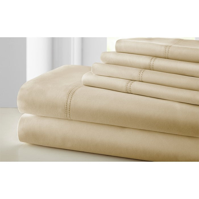 Tours 6 Piece Cotton Full Size Sheet Set with Double Hem The Urban Port, Beige