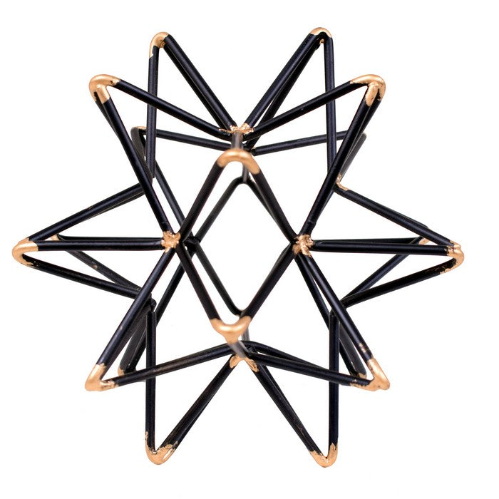 Intersecting Iron Wire Star Decor with Accented Joints, Black and Gold