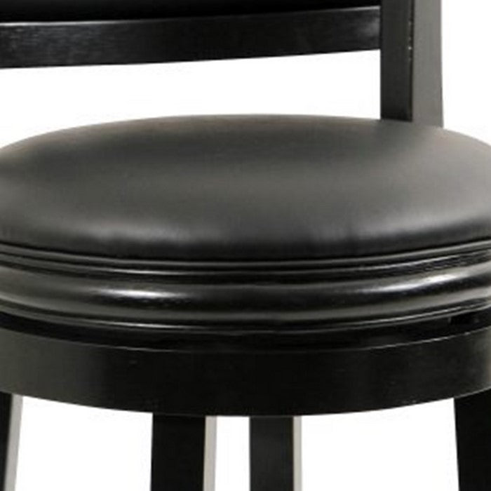 Round Wooden Swivel Counter Stool with Padded Seat and Back, Black