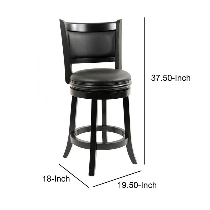 Round Wooden Swivel Counter Stool with Padded Seat and Back, Black