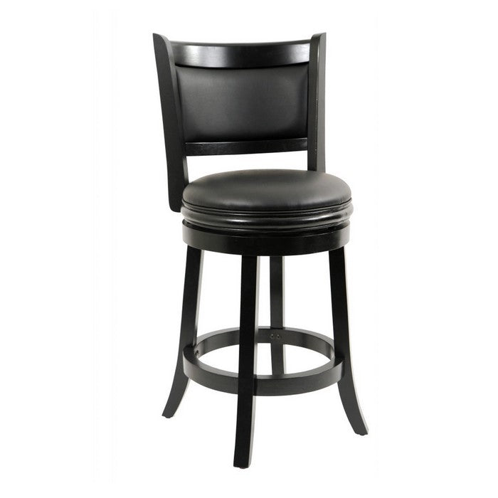 Round Wooden Swivel Counter Stool with Padded Seat and Back, Black