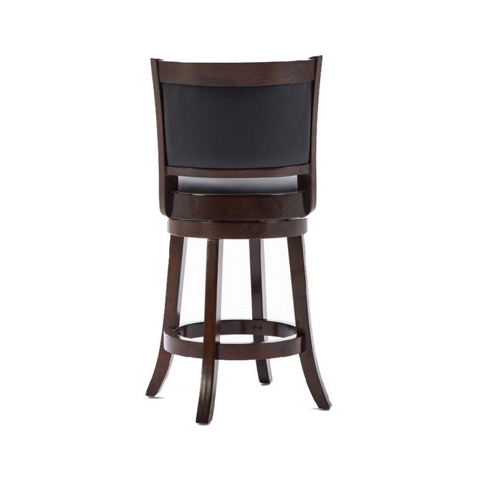 Round Wooden Swivel Counter Stool with Padded Seat and Back, Dark Brown