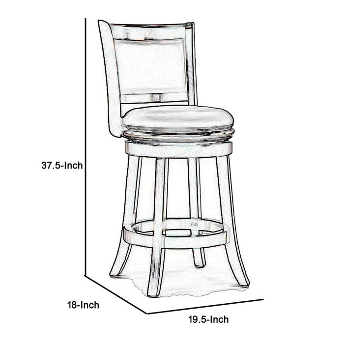 Round Wooden Swivel Counter Stool with Padded Seat and Back, Dark Brown