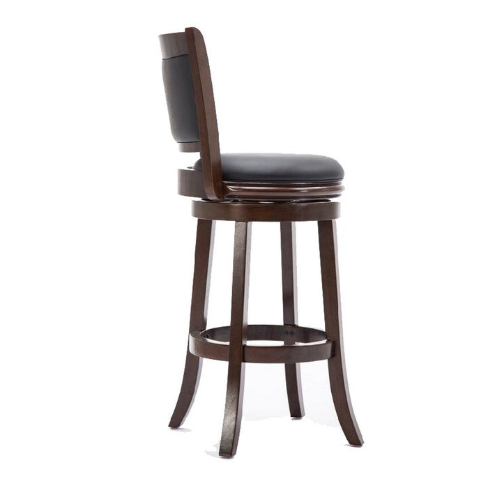 Round Wooden Swivel Barstool with Padded Seat and Back, Dark Brown