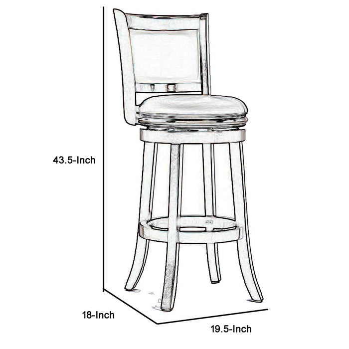 Round Wooden Swivel Barstool with Padded Seat and Back, Dark Brown
