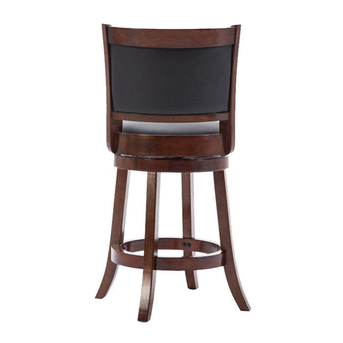 Round Wooden Swivel Counter Stool with Padded Seat and Back, Cherry Brown